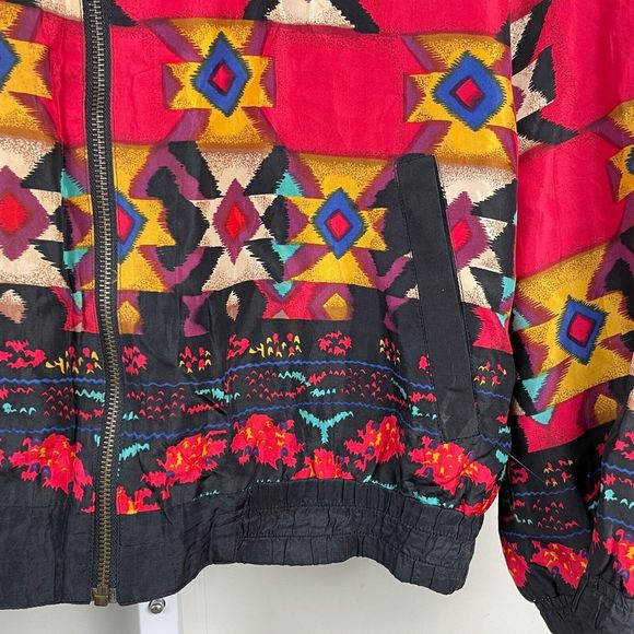 Vintage East West Silks Aztec Print Silk Bomber Jacket Womens Medium - Picture 3 of 7
